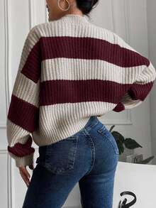 SHEIN Women's Striped Drop Shoulder Long Sleeve Single-Breasted Casual Loose Cardigan