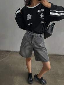 DAZY Women's Crew Neck Striped Long Sleeve Printed Fashion T-Shirt Preppy Tops Fall Tops