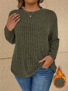 SHEIN Camiseta casual de manga comprida e cor sólida plus size, outono/inverno