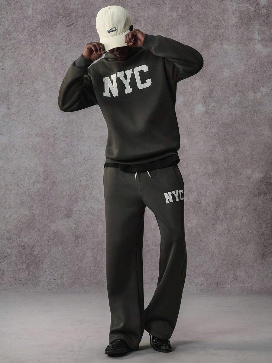 STYNVO Men's Letter Graphic Casual Loose Fit Hoodie & Pants Set, Fall Clothes Winter