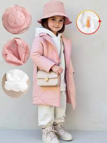 SHEIN 3pcs Infant Girl Winter Fashion Set: Pink Long Sleeve Padded Coat & Hat, White Velvet Hoodie Sweatshirt And Pants, Suitable For Daily Wear And Photography