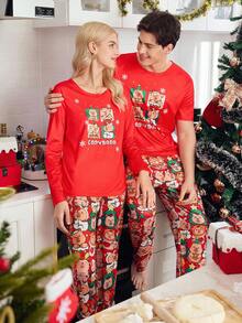 1pc Women's Fall Cartoon Graphic Pajama Set, Fall Clothes, Christmas