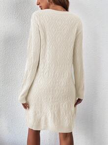 EMERY ROSE 秋冬纯色长袖针织休闲连衣裙 - 白色 - 查看 2