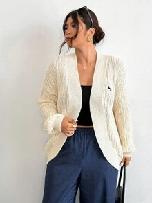 Firerie Plus Size Women's Autumn/Winter Horse Pattern Casual Loose Knit Cardigan, Fashionable And Sporty Fall/Winter - Apricot - View 7