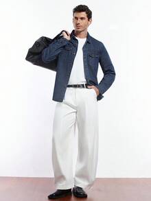 Aalyst Camisa de mezclilla de manga larga con bolsillo reversible para hombre, botones de jean de algodón liso en color azul oscuro, básica de trabajo para marido