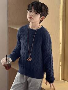 DAZY 秋季大码男童宽松纯色圆领长袖基本款毛衣