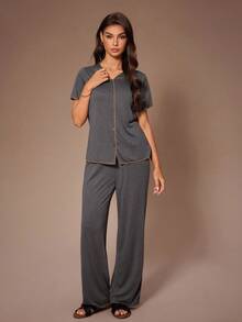 Lazeform Casual Lazy Women Pajama Set Women Lounge Wear Sets Sleep Wear Women 2 Piece Set Modal Pajama Set Bamboo Pajamas Women V Neck Lounge Wear - Dark Grey - View 3