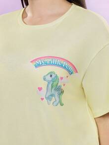 My Little Pony X SHEIN Plus Size Women Summer Casual Cute Cartoon Unicorn & Rainbow Letter Graphic Loose Fit Drop Shoulder Short Sleeve Top And Shorts Pajama Set Pajamas Set Summer For Women