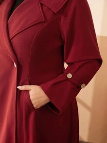SHEIN Clasi New Minimalist Plus Size Women Woolen Overcoat, Suitable For Commuting, Party, Elegant, Christmas, Halloween - Red - View 8