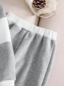 SHEIN Genkimix Kids 2pcs/Set Young Boy Casual Colorblock Letter Print Polo Collar Sweatshirt And Sweatpants, Cute & Fashionable School Style Kids Outfit 4-7 Years Old, Suitable For Photography, Party In Autumn/Winter Fall - Grey - View 6