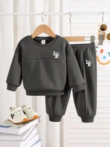 SHEIN Baby Boy Oversized All-Match Round Neck Sweatshirt, Casual Sports, Suitable For Spring, Autumn, Winter, For Home, Outing, School Wear - Dark Grey - View 4