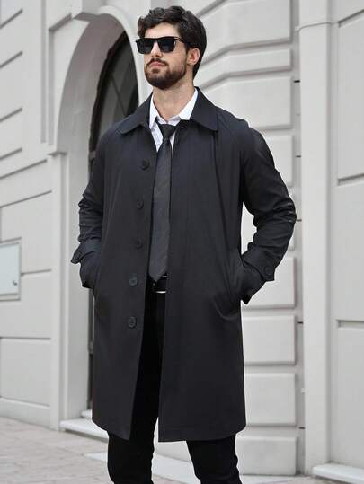Manfinity Mode 男士休闲纯色长袖风衣，秋季