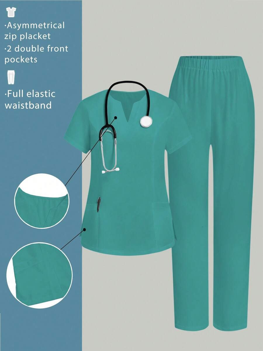 PopScrub 2-częściowy komplet uniformu chirurgicznego (bluzka z krótkim rękawem i luźne spodnie)