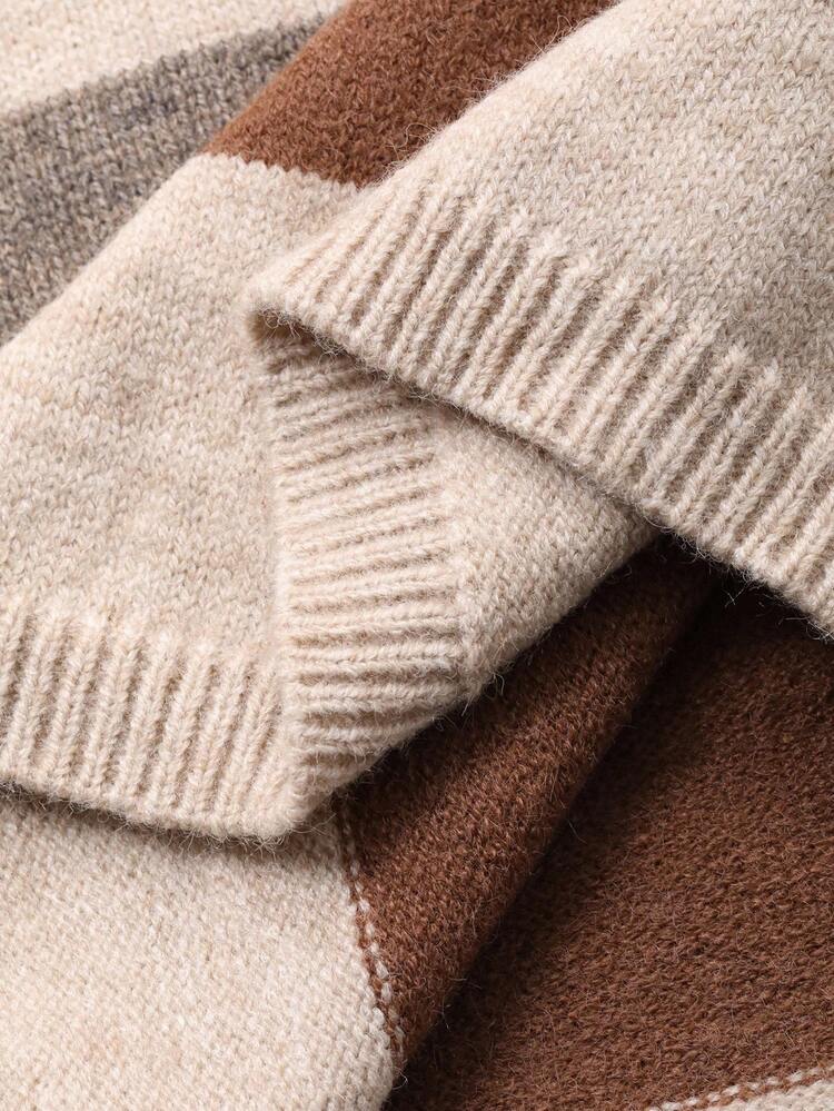 Women's Loose Striped Polo Neck Long Sweater Dress, Casual Everyday Wear Fall/Winter Vacation