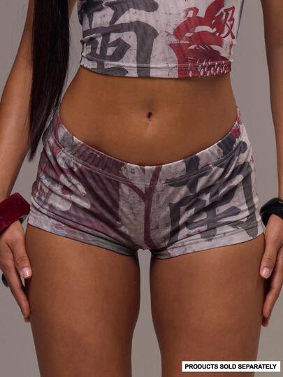 MUSERA Low Rise Fitted Micro Mini Printed Shorts Cool Girl Going Out Sexy Crimson Elegant Party Valentines Day Spring Summer