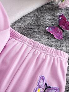 Elladie kids 2件套年轻女孩休闲运动舒适长袖连帽套装，秋季 - 紫色 - 查看 4