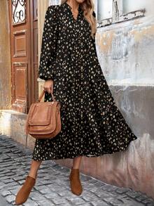 EMERY ROSE Vestido de longitud media con estampado floral, adecuado para otoño/invierno - Blanco - Ver 4