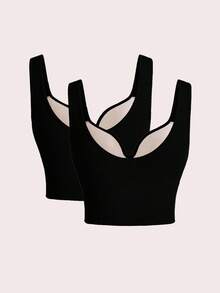 SHEIN Sports 女士纯色甜心领宽肩带休闲舒适运动文胸 - 彩色 - 查看 2