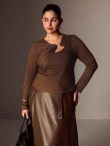 Juhart Elenzga Damen Langarm T-Shirt in Unifarbe mit Ringdesign in Große Größen