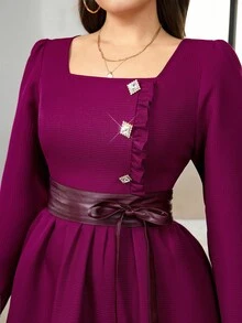 Modelyn Plus Size Elegant Commuter Dress With Crystal Decoration - Hot Pink - View 3