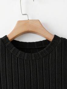 Rusticease 女式休闲纯色罗纹仿珍珠连衣裙 - 黑色 - 查看 6