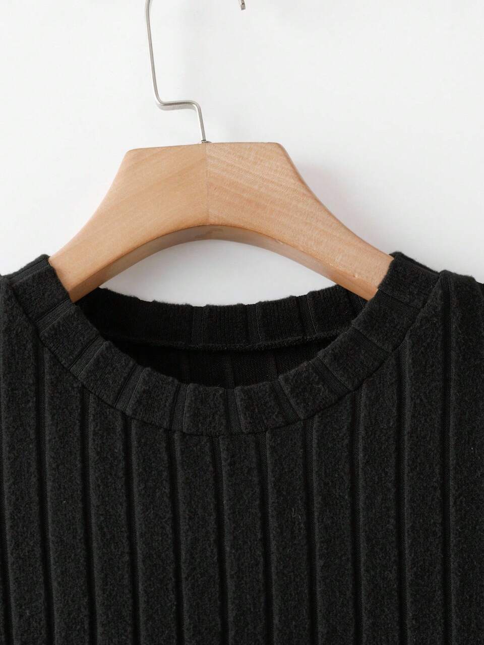Women's Elegant Black Ribbed Faux Pearl Dress,Autumn Chic Long Sleeve Midi Sweater Jumper Dress For Tea Party,New Year Outfit Country Clothes