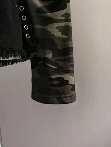 Attitoon 休闲简约街头朋克风橄榄迷彩全身印花 Y2K 女式斜肩卫衣，休闲简约，适合秋冬 - 彩色 - 查看 5