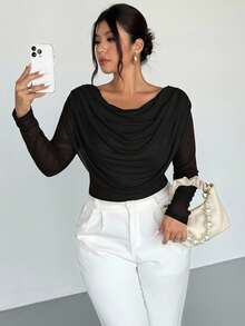 Firerie 大码女式优雅低胸长袖网眼透视修身性感衬衫/大码网眼 T 恤，适合情人节、音乐会、表演、约会、正式晚宴、舞会、婚礼季、性感、优雅、通勤、返校、度假、海滩、浪漫、办公室女神、美人鱼风格、生日派对