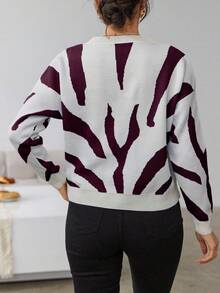 EURMUSE Lässiger Kontrast-Farbmuster Oversized Pullover, Herbst/Winter, Pullover, Creme Pullover, Pullover für Frauen, Pullover, Schwarzer Pullover, Damen Pullover, Weißer Pullover, Damen Pullover, Damen Pullover - Verschiedenfarbig - Übersicht 2