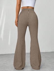 Flirla Women's High Waist Houndstooth Textured Casual Flare Pants - Multicolor - View 2