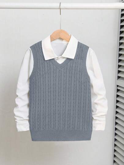 SHEIN Tween Boy Loose Casual Twist Floral Knit Vest Sweater, Affordable Fall Winter