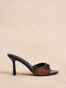 Rosivie Fashionable & Comfortable Bowknot Decor Round Toe Minimalist High Heel Mule Sandals - Brown - View 3