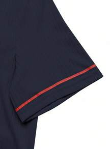SHEIN LUNE Áo thun tay ngắn kẻ sọc phối màu đơn giản dành cho nữ, mùa hè - Màu xanh hải quân - Xem 3