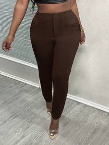 Slaydiva Hàng mới về/Kiểu Phục Sinh/Kiểu miền Tây mùa hè, màu trơn, xếp ly, cạp cao, quần công sở lửng dành cho nữ - màu nâu - Xem 5