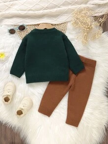 男婴卡通狐狸图案长袖毛衣和针织裤休闲套装，秋冬季男婴服装，棕色男婴套装，男婴冬季套装，森林主题婴儿服装，男婴晚秋套装