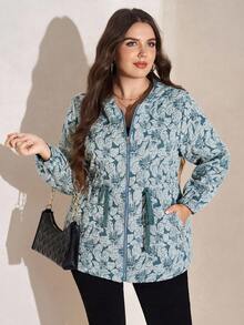 Comfylo Áo khoác trùm đầu họa tiết thường ngày cỡ lớn cho nữ có túi - Màu xanh bụi bặm - Xem 7