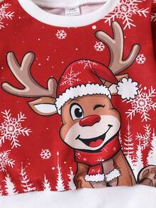 2 Stücke Baby/Kleinkind Jungen Weihnachts-Themen Grafik Rundhals Langarm Top und Hose Set - Rot - Übersicht 4