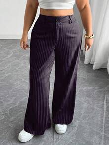 SHEIN Tall 大码女式高腰喇叭条纹宽松舒适休闲裤 - 淡紫色 - 查看 1