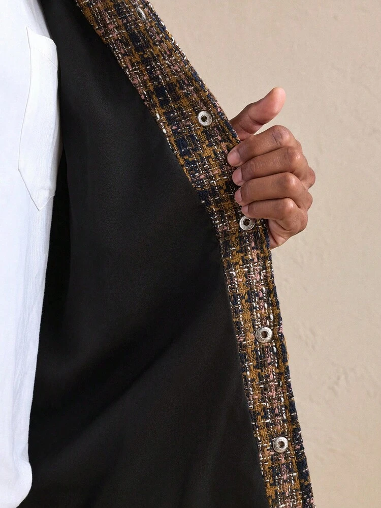 Chaqueta de hombre con botones y estampado de cuadros, de manga larga, con bolsillos, para otoño, invierno y Navidad
