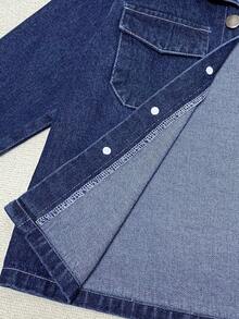 Genkimix Kids 2 件套幼儿男童秋季服装长袖翻领衬衫和直筒牛仔裤，时尚休闲街头风格 - 深色水洗藍 - 查看 8