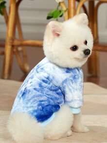 PETSIN 1pc Blue Tie-Dye Plush Fleece Pet Sweatshirt - Multicolor - View 6