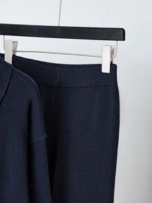 SHEIN Unity Set de 2 piezas de cárdigan con mangas farol y cuello, y suéter de punto, minimalista y dulce, para otoño/invierno - azul real - Ver 4