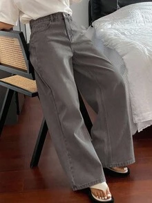 Livesso 女士宽松休闲破洞牛仔裤，夏季新品 - 深灰色 - 查看 4