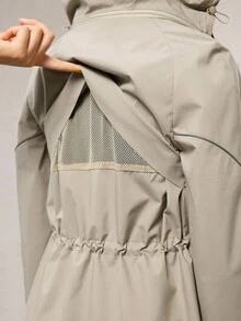 OutZeal 女士防水可拆卸风帽拉链口袋抽绳腰部连帽长款户外夹克徒步露营