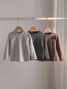 3件套男童经典条纹圆领长袖打底衫，基础纯色Polo领，秋冬季