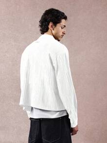 SUMWON Vintage Inspired Textured Shirt Long Sleeve Button Down Collar Casual Oversized Japanese Streetwear Fall Winter Collection Plain - White - View 4