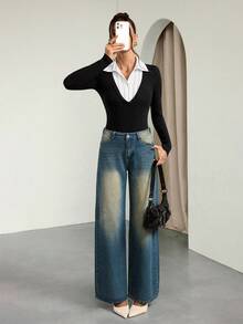 SHEIN Tall Body de punto negro, minimalista y de moda, adecuado para body de verano - Negro - Ver 7