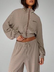 MISSGUIDED 舒适家居服条纹两件套拉链夹克阔腿裤高腰抽绳秋冬休闲套装 - 彩色 - 查看 6