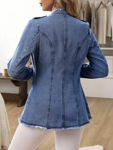 EMERY ROSE Women's Front Button Long Sleeve Blue Denim Jacket, Fashionable & Versatile - Blue - View 2