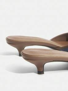 CUCCOO TILAWA Women's Elegant Bowknot Round Toe Kitten Heel Sandals, Sweet Romantic Blue & Brown PU Mixed, Suitable For Afternoon Tea, Date, Vacation